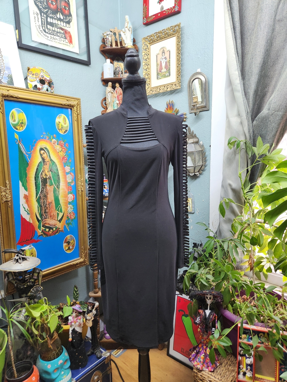 Frank Lyman Design Black Long-Sleeve Bodycon Dress with Ribbed Cutouts